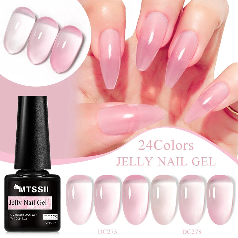 Mtssii 7ML Jelly Nude Gel Nail Polish Summer Light Pink Peach Translucent Color UV Light Cure Gel Varnish Nail Art DIY at Home