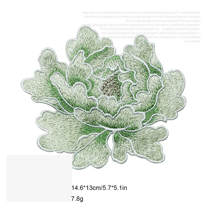 1 Piece 14.5*13cm Blue Pink Yellow Red Peony Embroidery Patch Applique Sew on Patch for Evening Dress Bag DIY Glue-free