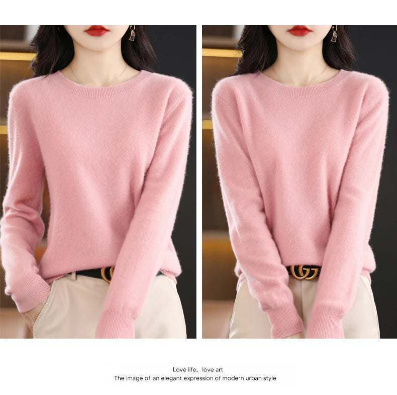 Women 100% Merino Wool Sweater O-Neck Long Sleeve Cashmere Knitwear Pullover Aliselect Fashion Autumn Winter Clothing Tops