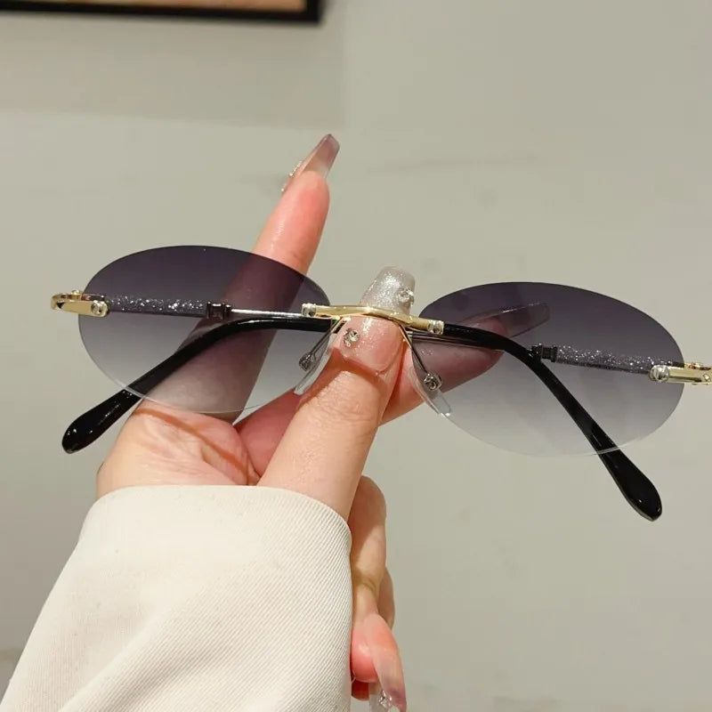 KAMMPT Rimless Oval Sunglasses 2025 Men New Fashion Gradient Outdoor Casual Shades Women Trendy Brand Design Decor Sun Glasses