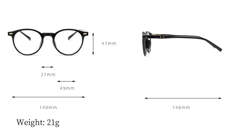 K-Style of Retro Literary Small Round Frame Tr90 Pin Glasses Frame for Men and Women Anti-Blue Light Glasses