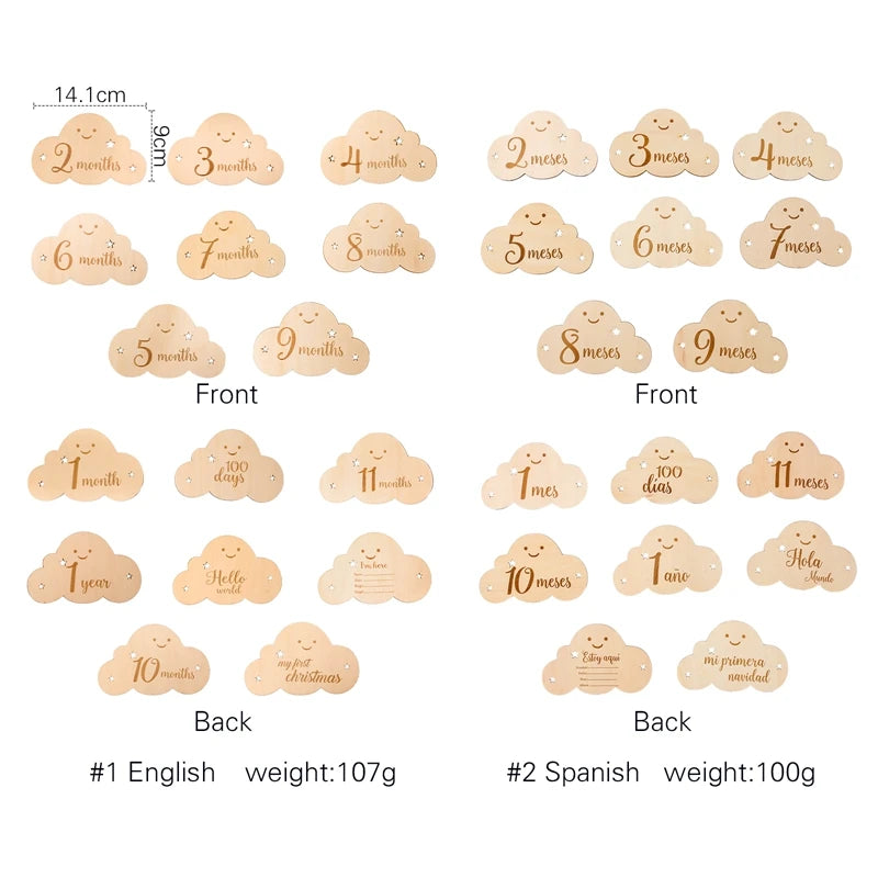 8pc/set Wooden Baby Milestone Card For Newborn Cute Cloud Shape Photography  Props Accessories Month Cards Sticker Newborn Gifts