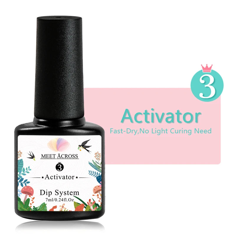 1/5PCS 7ml Kit de líquidos para sistema de uñas en polvo con base, activador, top, protector de brochas, gel de manicura transparente para decoración de uñas