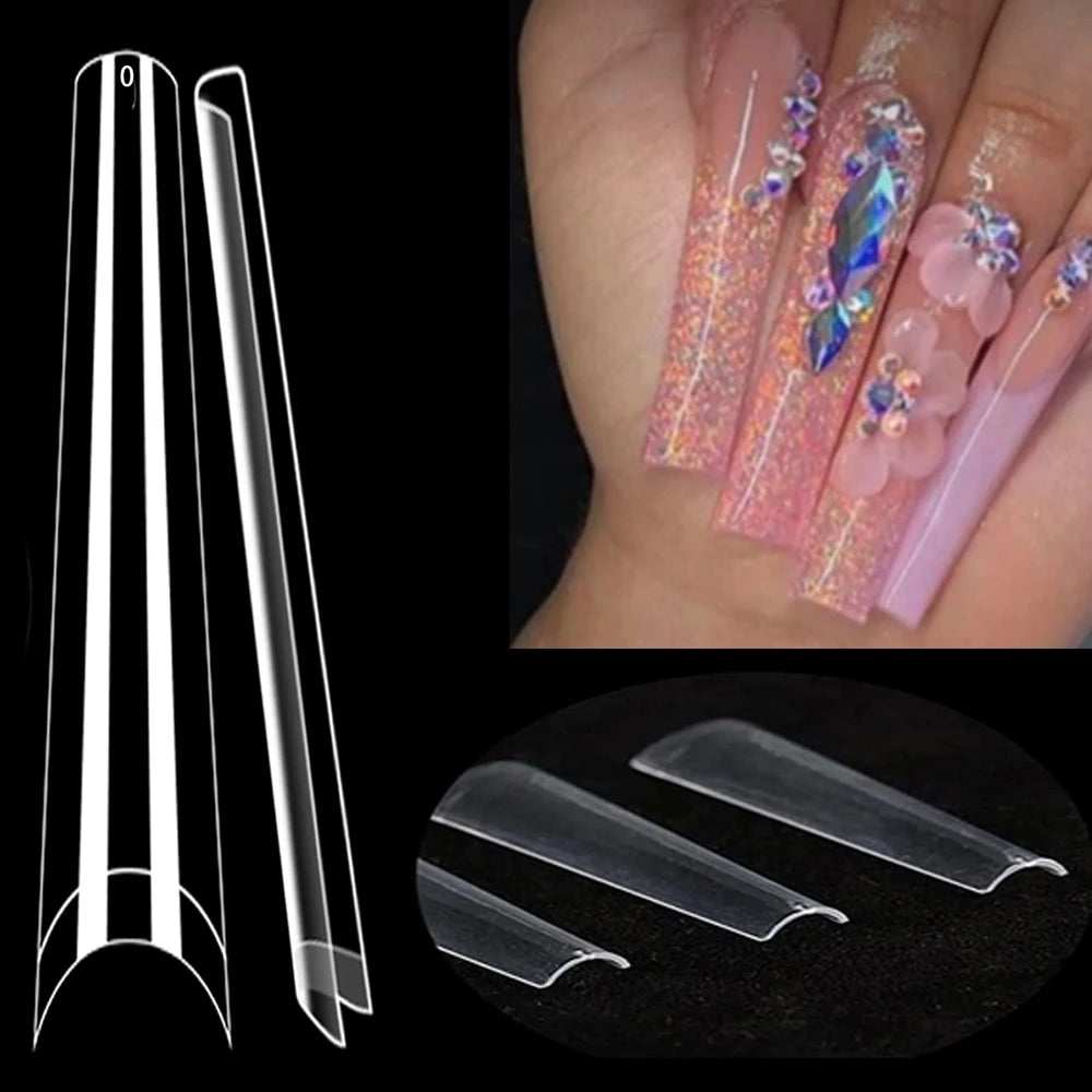 240Pcs 3XL Extra Long Coffin False Nails NO C-Curve Transparent Nail Tip 12 Size Half Cover Acrylic Nails Tips For Manicure Tool