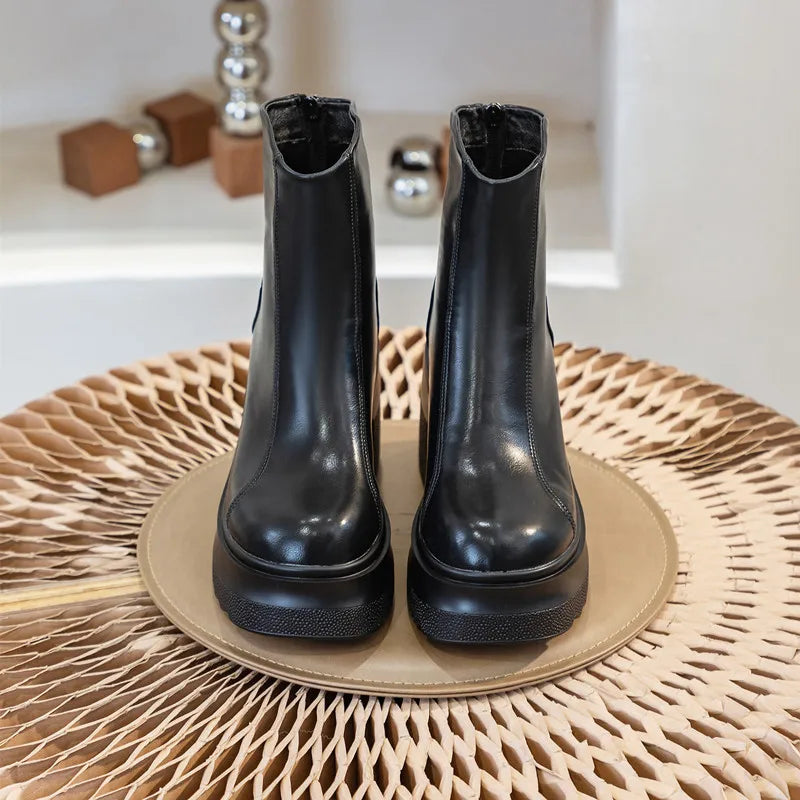 AIYUQI Women High Heel Boots Genuine Leather 2026 New 10cm Heel High Women's Booties Platform British Style Fashion Boots Women