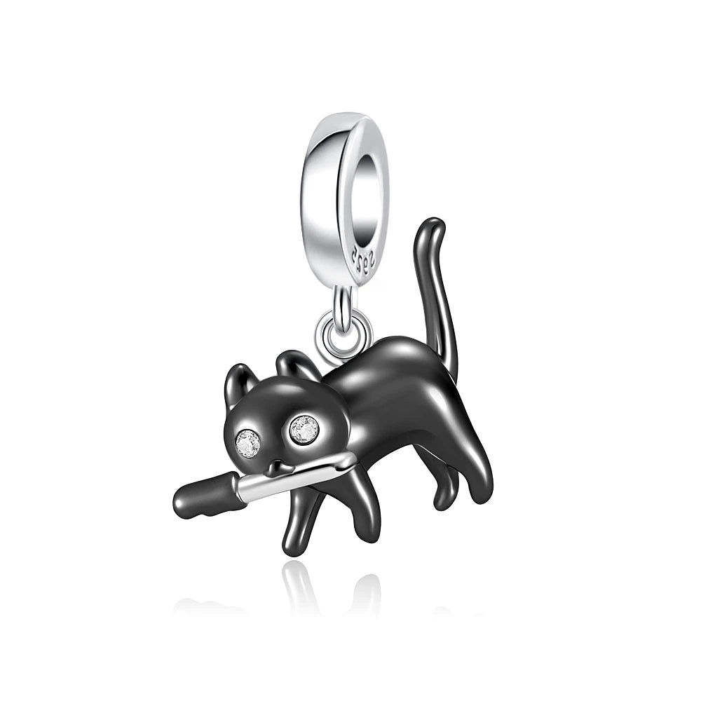 New Fashion 925 Sterling Silver Black Charms Spider Hat Car kitty Bee DIY Fine Beads Fit Original Pendant Women Bracelet