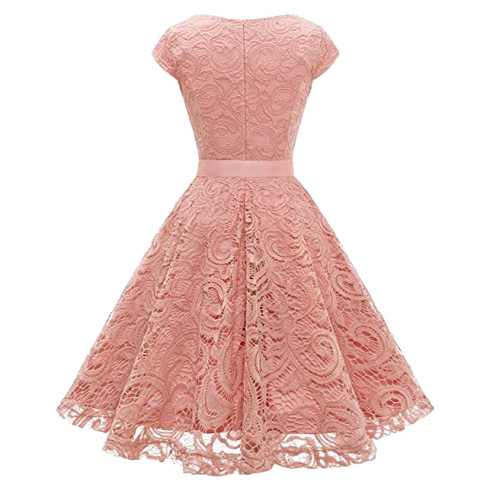 Women's Lace Party Dress Summer Short Sleeve O Neck Swing High Waist Bridesmaid Dress Bow Tie Formal Cocktail Swing A Line Dress