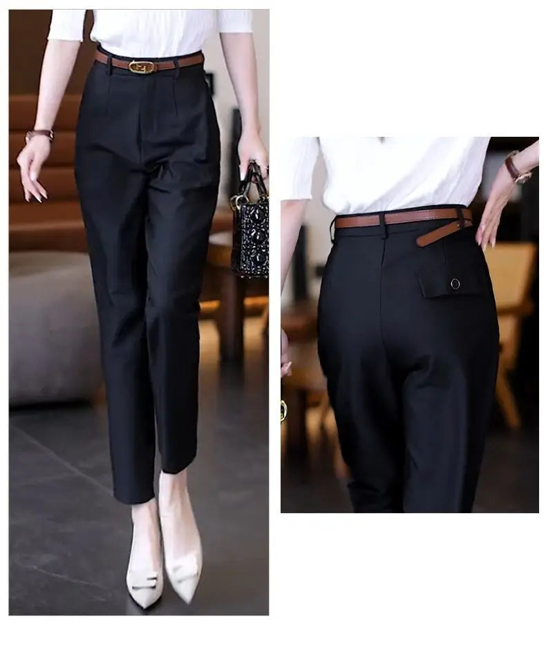 Office Lady Korean Fashion Women Suit Pants Spring Autumn Solid Slim Pencil Streetwear Casual High Waist Harem Cropped Trousers