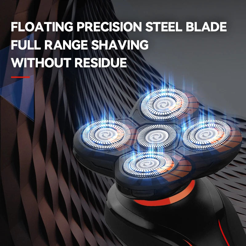 Kemei Mens Electric Razor Rechargeable Rotary Shavers Floating Head Shaving 5 Blades for Bald Head Gifts for Husband Boyfriend