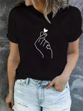 90er-Jahre-Finger-T-Shirt mit Herzmotiv, kurzärmeliges T-Shirt mit Rundhalsausschnitt, lässiges Oberteil für den Sommer, Frühling, Damenbekleidung, Top-T-Shirt