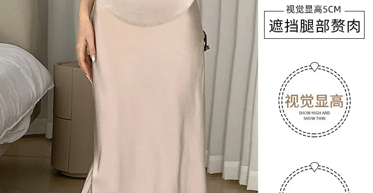Satin Smooth Drooping Maternity Fishtail Skirts Summer Y2k Youth A Line Pencil Elastic Waist Belly Bottoms for Pregnancy Women