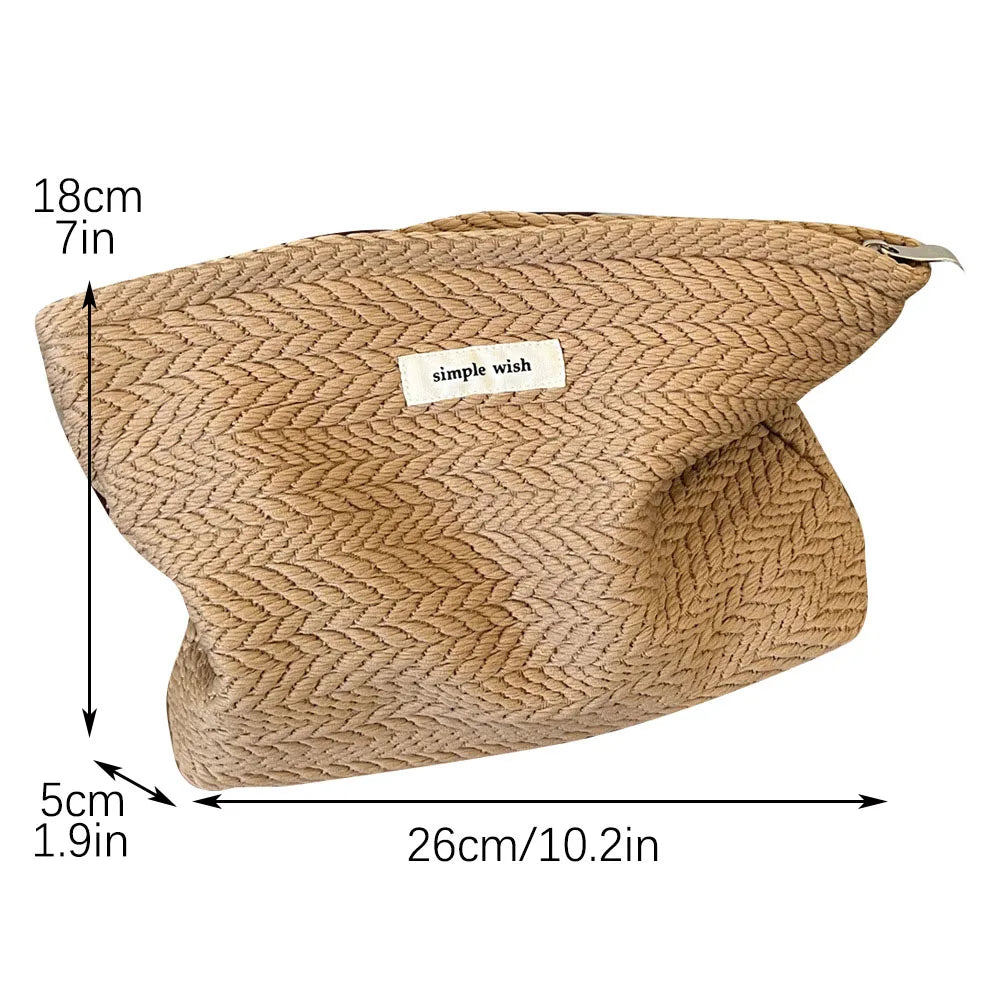 Handwoven Cotton Makeup Bag – Artistic Crochet Cosmetic Pouch with Zipper, Minimalist Clutch for Women
