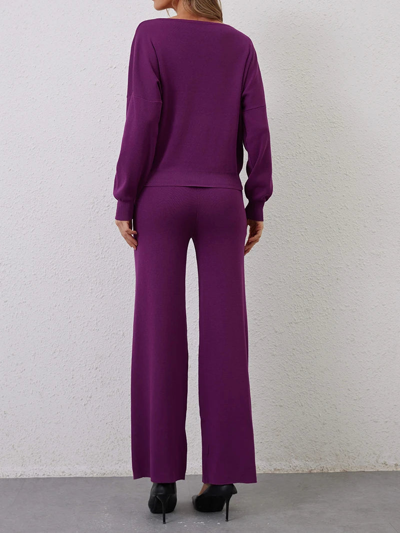 Elegant Winter Knit Pants Set Woman Sexy Loungewear 2 Piece Sweater Matching Sets Women Casual Knitted Two Piece Sets Women 2024