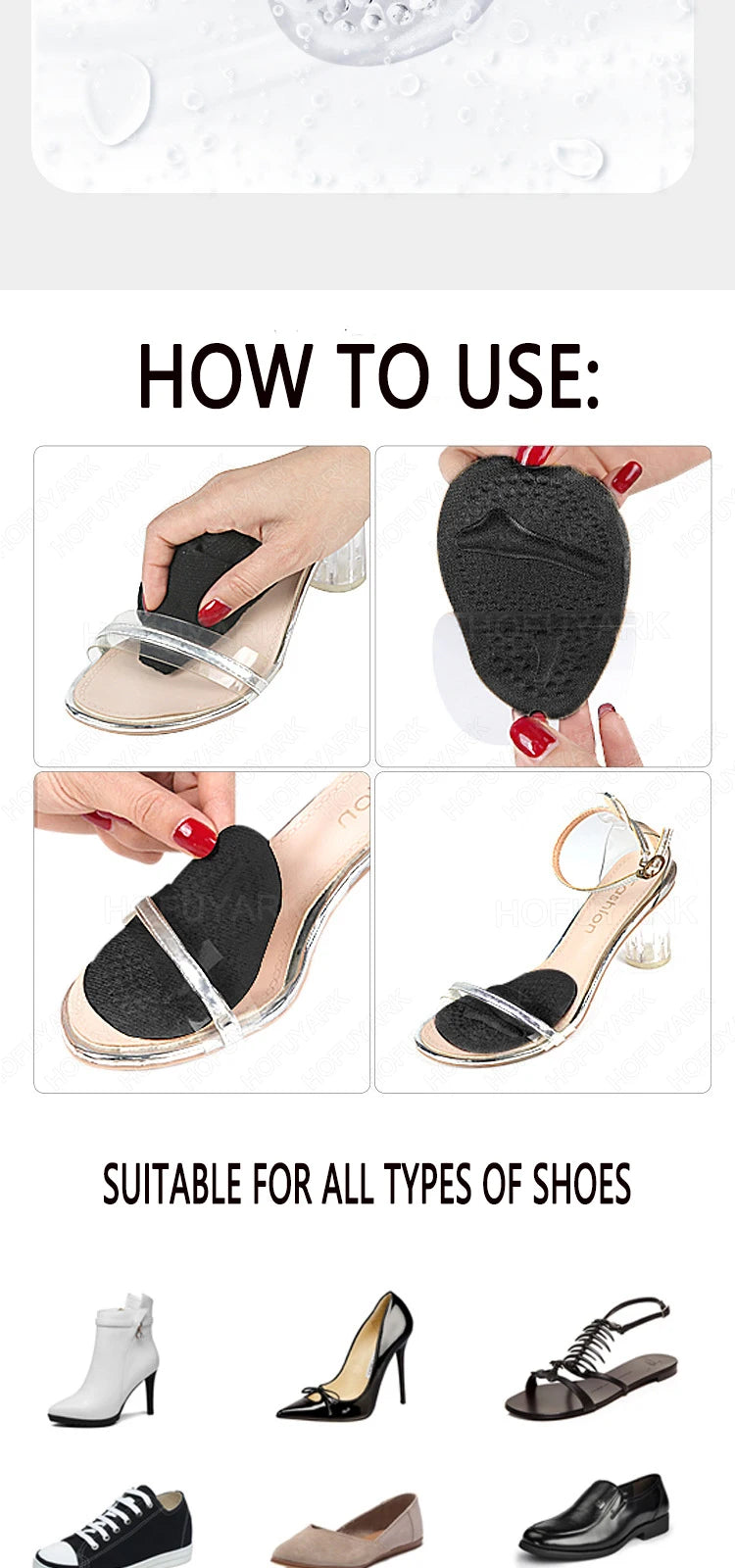 2Pairs Silicone Insoles for Shoes Insert High Heels Non-Slip Self-Adhesive Gel Metatarsal Foot Pads for Pain Relief Shoe Pads