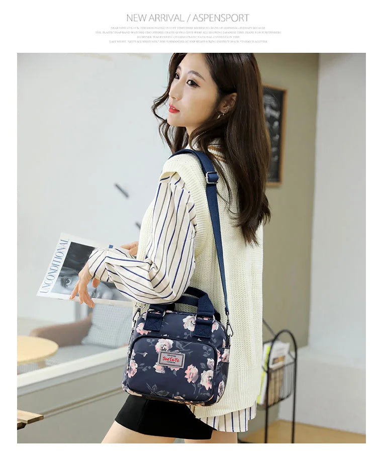Brand Women Crossbody Bag Portable Female Shoulder Bags Printed Flower Nylon Messenger Bags Multi-pocket Ladies Handbags Bolsa
