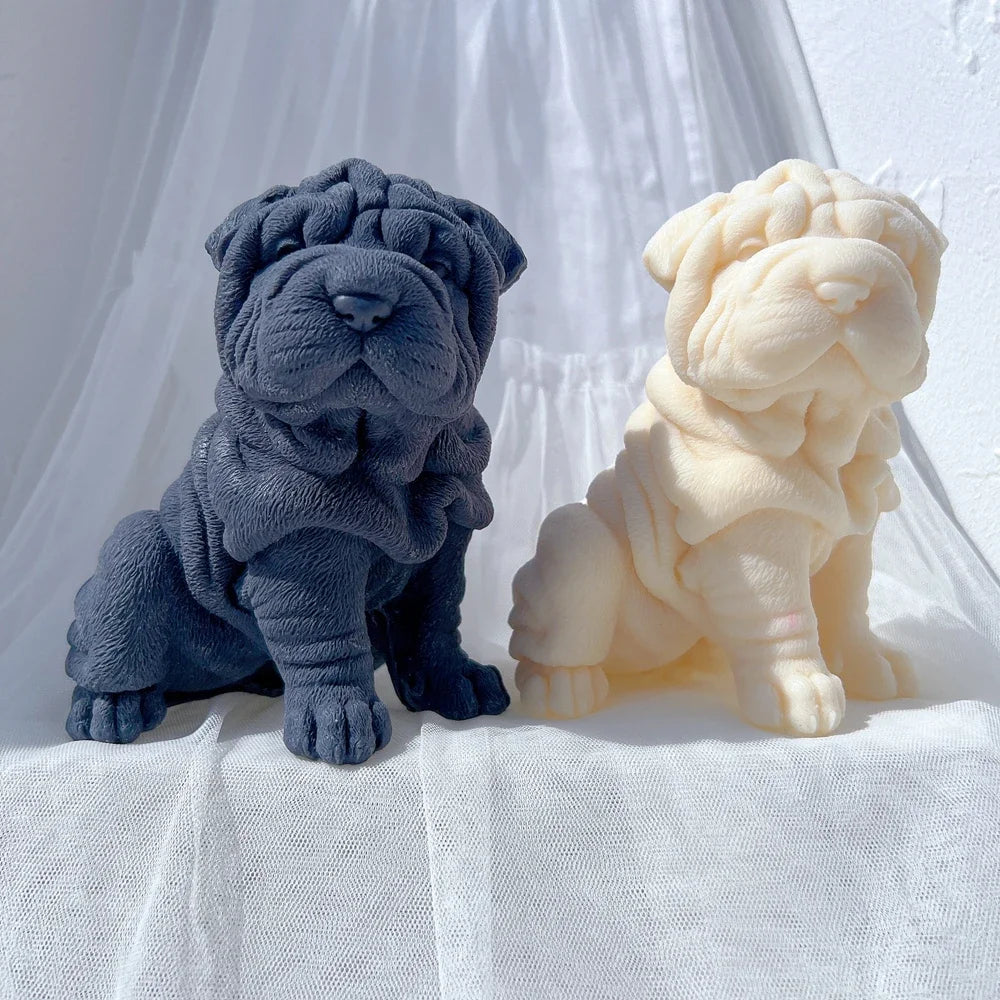 Shar Pei Dog Puppy Candle Mold Animal Puppies Soy Wax Silicone Mould Dog Lover Home Decor
