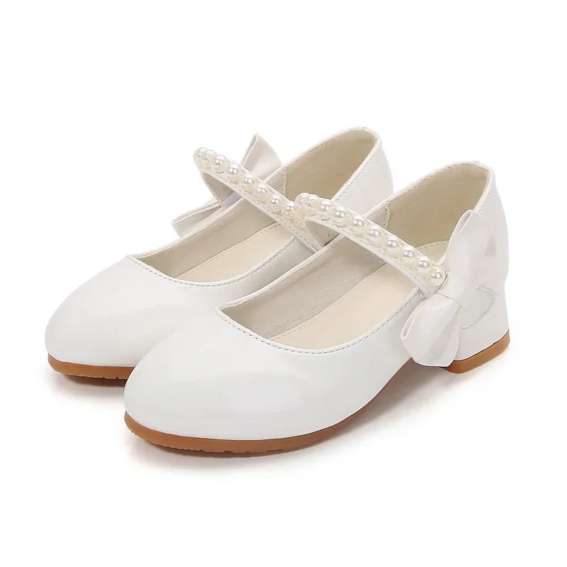 Summer Girls Shoes High Heels Patent Leather White Girl Communion Shoes Party Formal Princess Dress Shoe Girl Wedding Ceremony