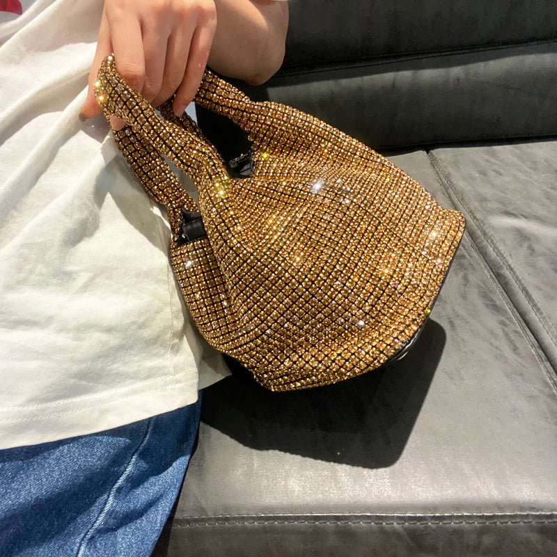 Shiny Crystal Clutch purse bucket Shoulder bag rhinestone Handmade purses and handbags luxury Designer Evening clutch Bag Purse