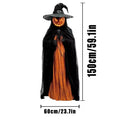 Halloween Pumpkin Head Witch Cloak Decor, Jack-o'-Lantern Witch Statue with Black Hat and Cape, Spooky Holiday Ornament for Home