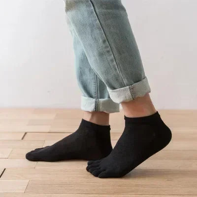 Men's Breathable Five Finger Socks Cotton Mesh Summer Socks Ultra-thin Breathable Sweat Absorbing Split Toe Low Top Socks
