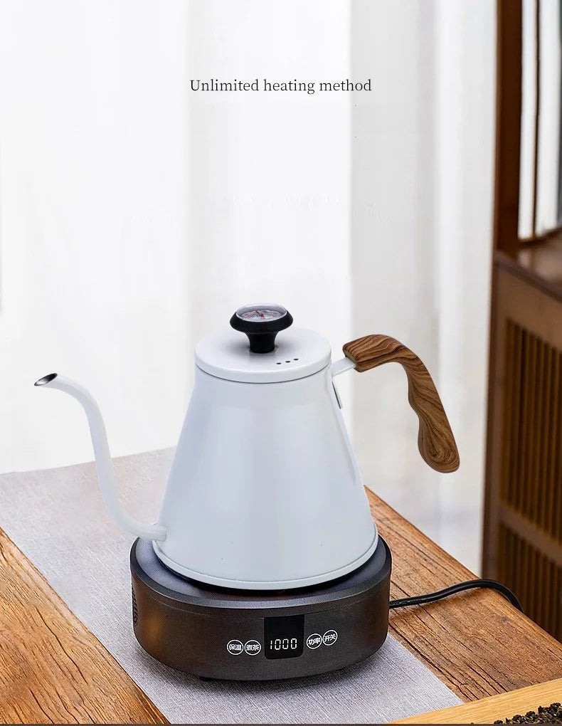304 Stainless Steel Pour Over Coffee Kettle, Long Spout with Temperature Control, Suitable for Open Flame and Tea Brewing, 1.2L
