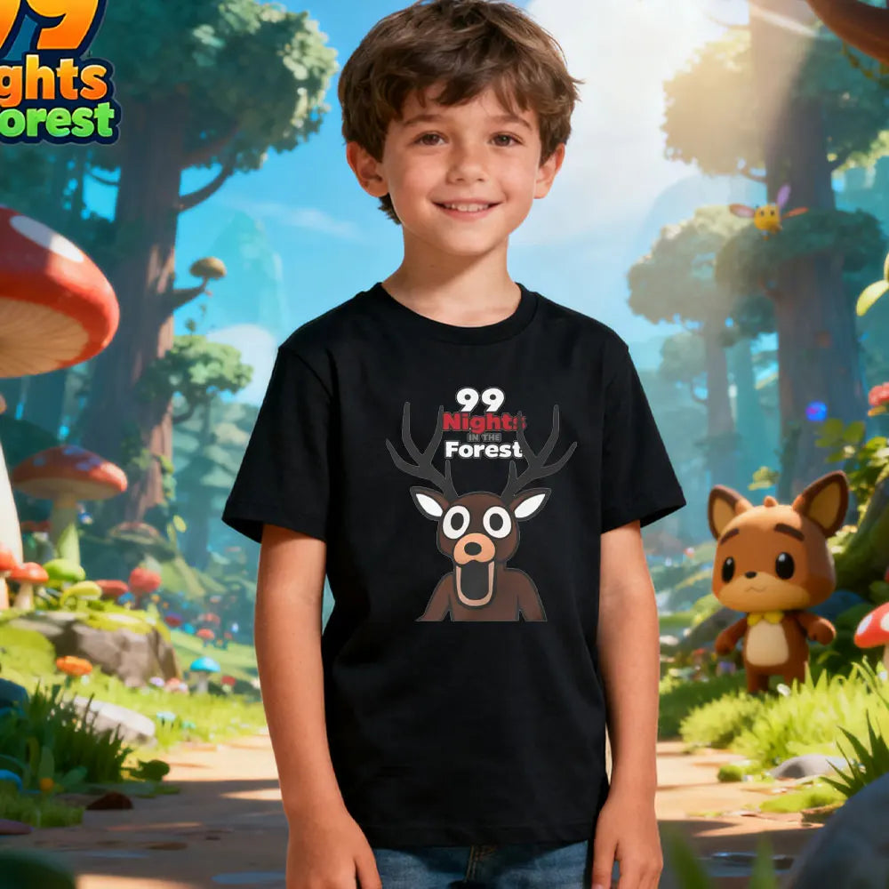 Kids 99 Night in The Forest Missing Game Graphic Tshirt Christmas Gamers Cotton Short Sleeve O-neck Gift for Holidays Boys Girls