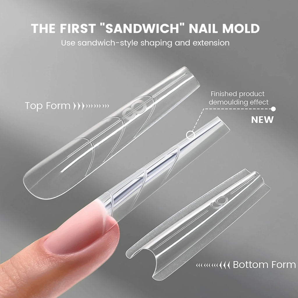 YOKEFELLOW Sandwich Dual Nail Forms 240pcs 15size NEW 2025 Extensions-Dual Forms Coffin Almond Nail Forms Top Mold Bottom Mold