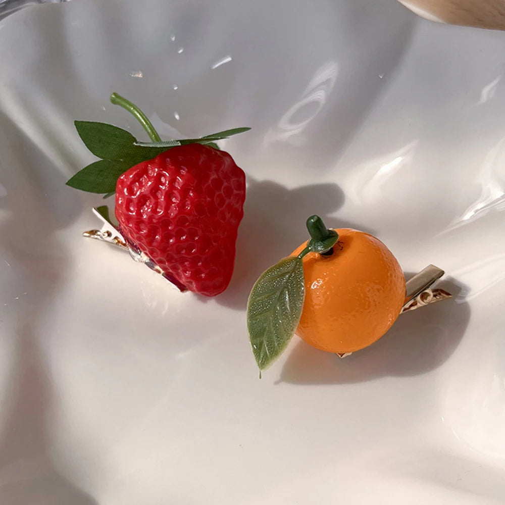 INS Cute Sweet Simulation Fruit Hair Clip Women Vivid Orange Cherry Peach Shaped Side Bangs Clip Hairpins Headdress Ornaments
