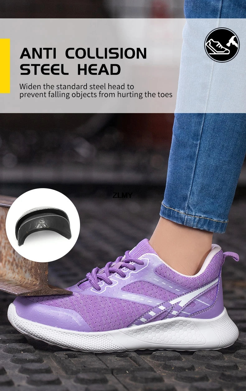 ZLMY Neue Sicherheitsschuhe für Damen, Stahlkappen-Sneaker, leichte Arbeitsschuhe, durchtrittsichere Arbeits-Sicherheitsstiefel für Damen und Herren