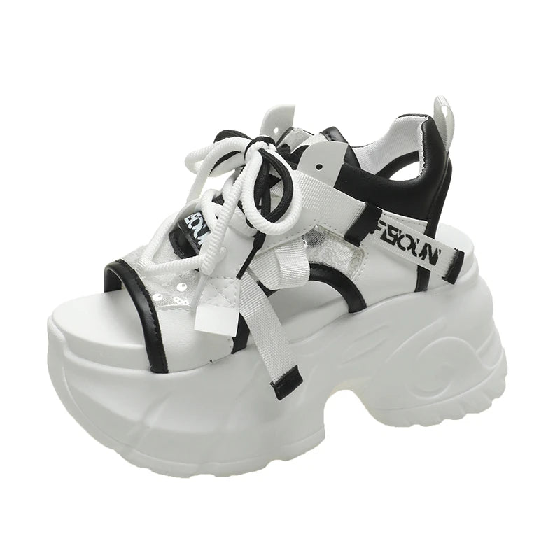 New High Platform Sandals Woman Summer Mesh Chunky Sneakers Female Wedges Slippers For Women Peep Toe Sandalia Feminina 8.5CM