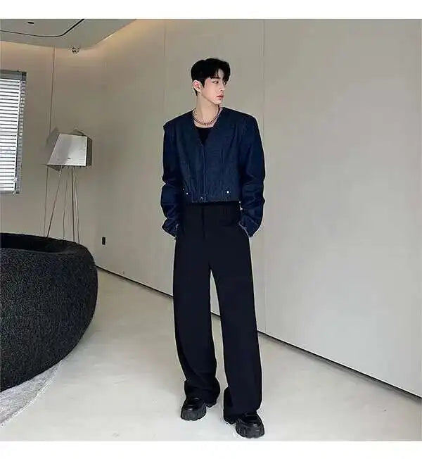 IEFB Men's Suit Pants Solid Color Niche Design Korean Style Casual Straight Elastic Waist Versatile Trousers 2023 New 9C2269