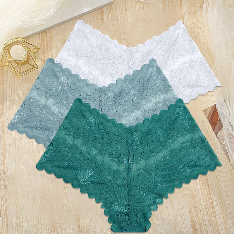 FINETOO 3PCS/Set Women Floral Lace Panties High Waist Briefs Sexy Lingerie Pantys S-XL Underpants Female Underwear Intimates