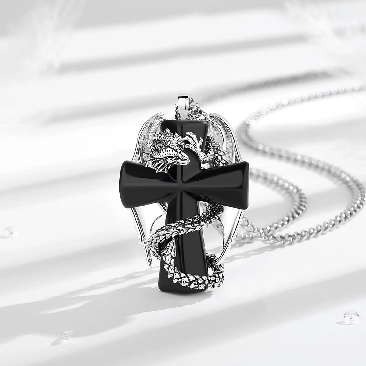 Eudora Drachen Zwirnkreuz Obsidian Halskette Punk Natürlicher Heilstein Kristall Anhänger Spiritueller Schmuck Meditation Feines Geschenk