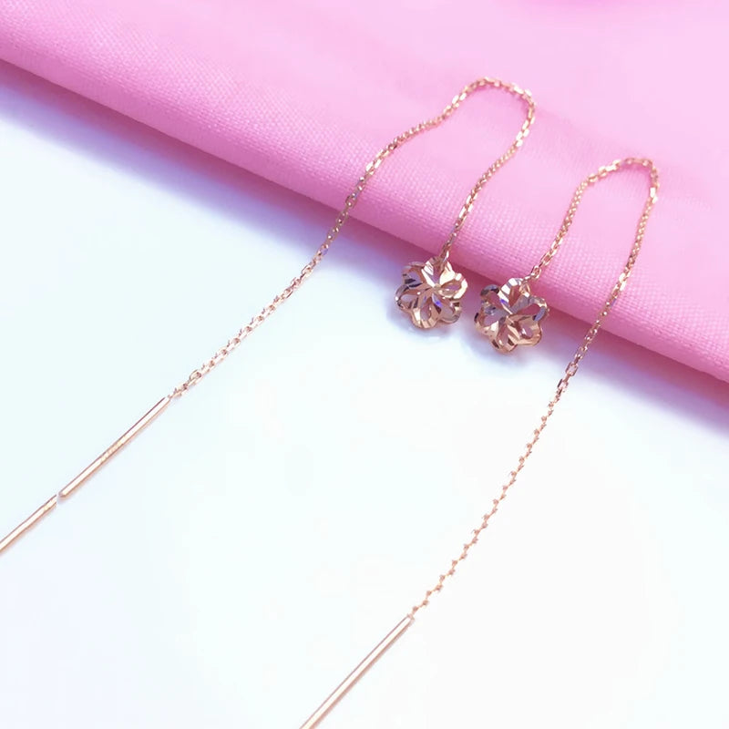 585 purple gold plated 14K rose gold hollow flower earrings for women classic light luxury Ear line party jewelry gift