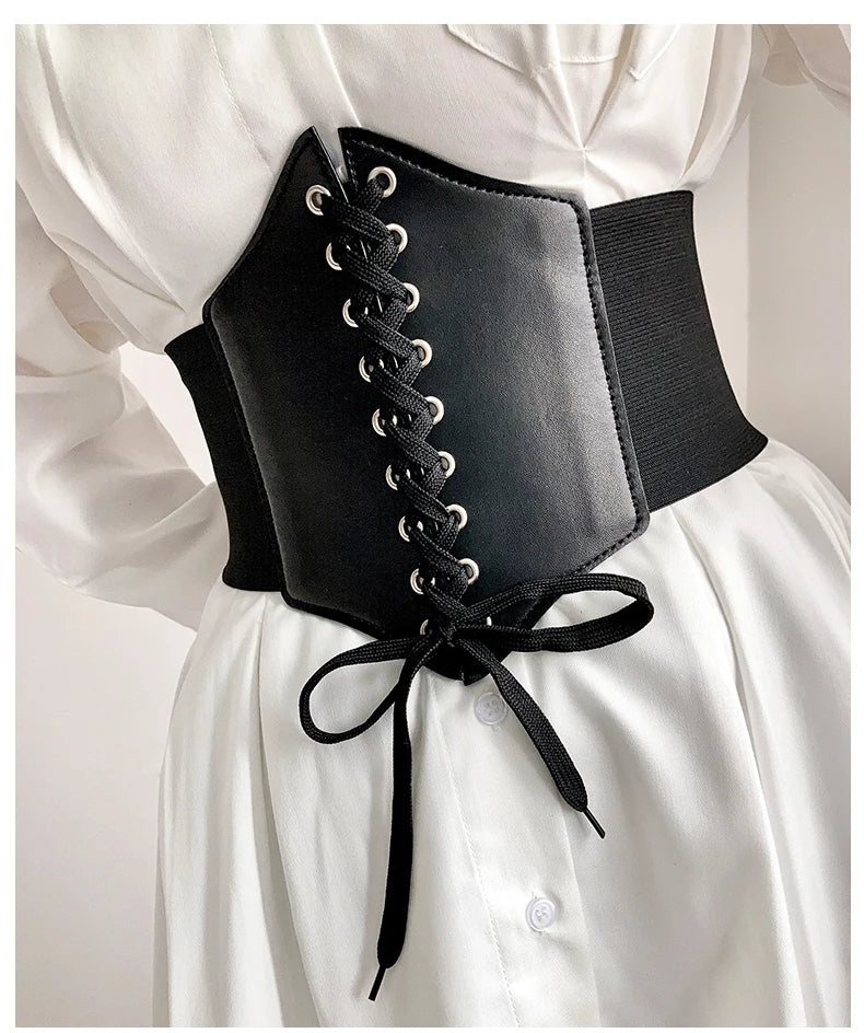 Court-style retro slimming tie-waist corset women's versatile elastic adjustable wide waist belt simple matching skirt decorativ