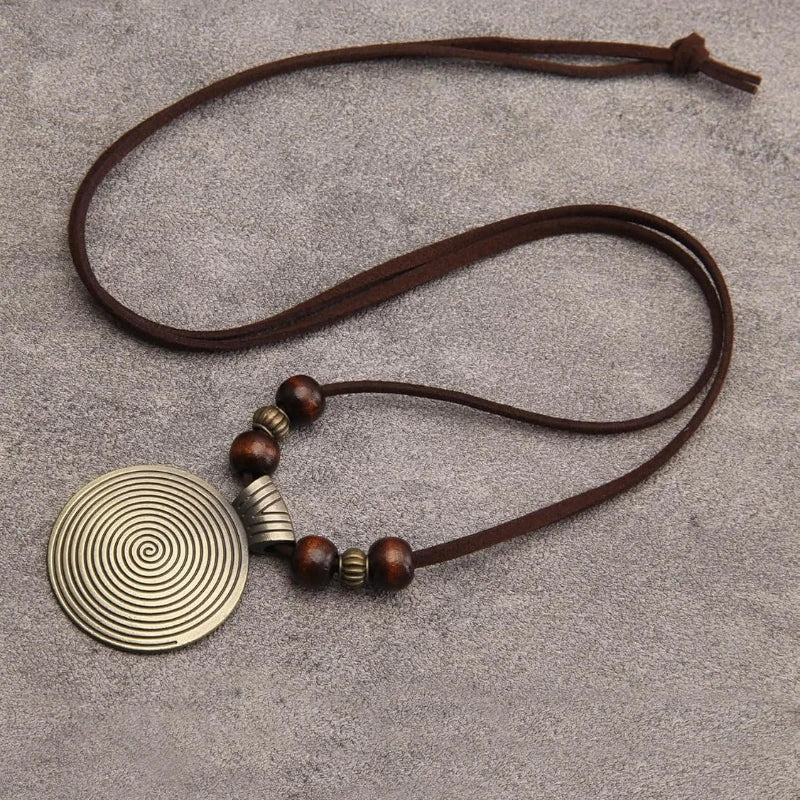 Fingerprint Circular Sweater Chain Alloy Bohemian Men Women Personality Pendants Long Necklaces Handmade Jewelry