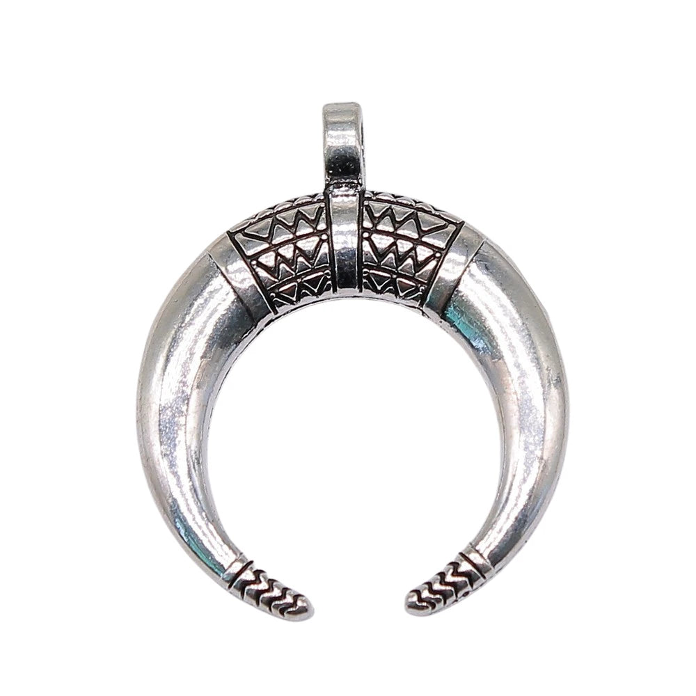 WYSIWYG 5pcs 34x27mm Horns Charm Crescent Moon Pendants For Jewelry Making Antique Silver Color Punk Cow Horn Pendants Charm