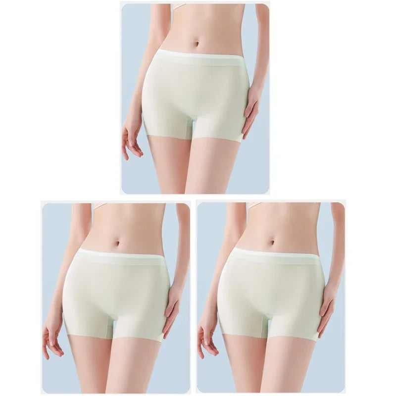 3PCS Summer Ice Silk Women Underwear High Waist Seamless Quick-Dry Anti-Static No Show Panties Plus Size Safety Shorts Invisible