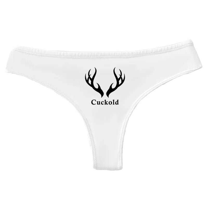 Cuckold Heart with Antlers G-string Women's Cotton Thong Breathable Comfortable Female Underwear Girls Hot Panties Sexy Lingerie