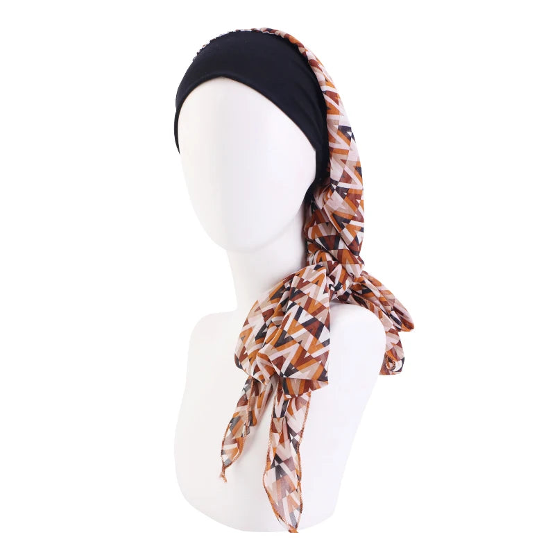 New Muslim Women Hijab Head Wrap Pre-Tied Headwear Cancer Chemo Flower Printed Elastic Turban Cover Hair Loss Head Scarf Bandana