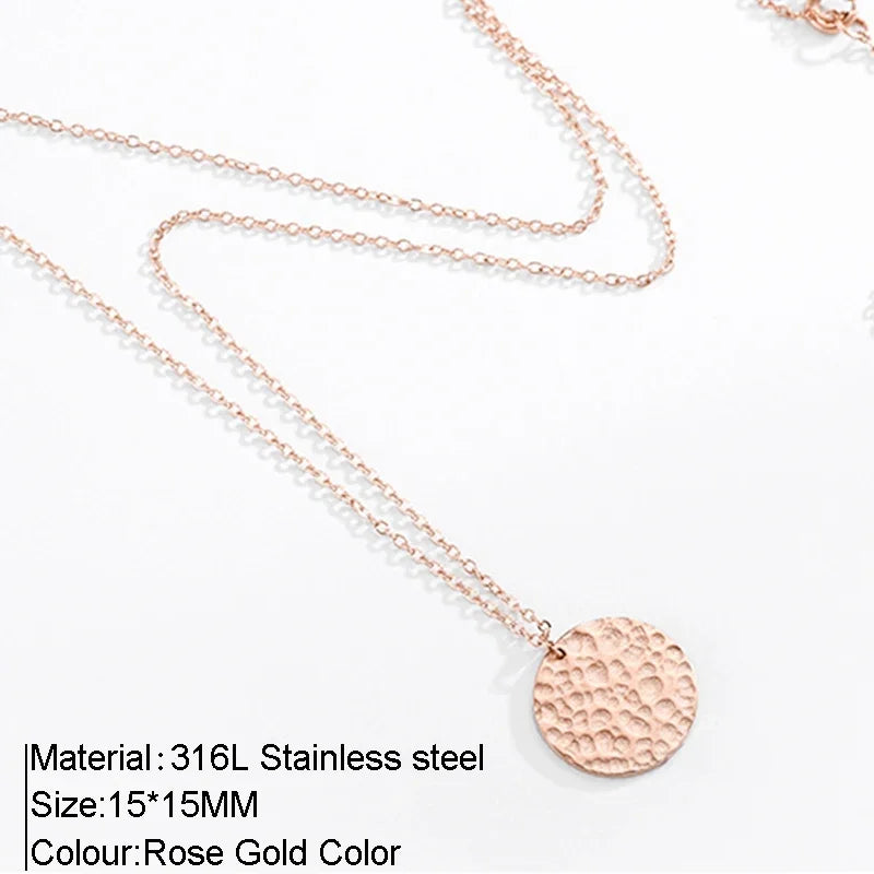 Gold Color Disc 15MM Anhänger Halskette für Mädchen Frauen Edelstahl Schlichte Lange Halskette Ketten Collar Schmuck Großhandel