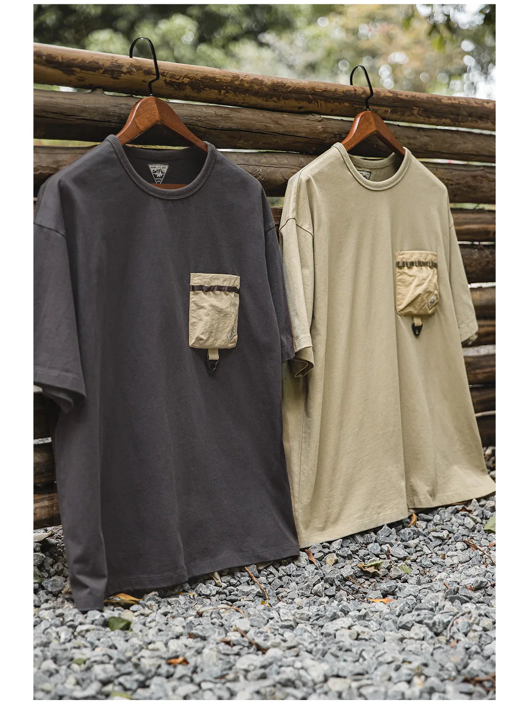 Maden Casual Outdoor Spliced Pocket Short Sleeve T-Shirt Men's Summer Loose Fit Breathable Round Neck Tee Comfortable Street Top
