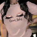 Summer Women's Creative Eyelash Pattern Printed Casual Large Round Neck Short Sleeve Comfortable Breathable T-shirt Top