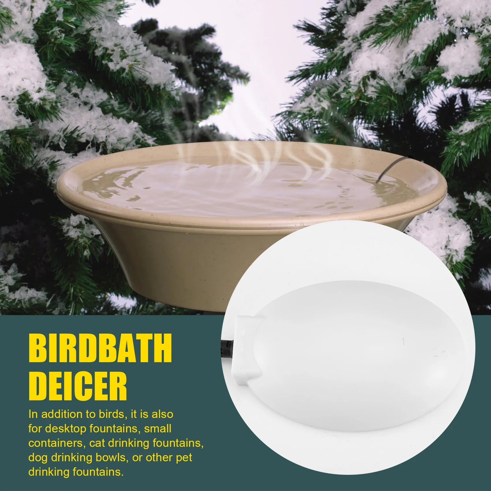 A59T Stronger Power 60W Bird Bath Heater, Birdbath Deicer with Thermostatically Controlled & Auto Shut US Plug