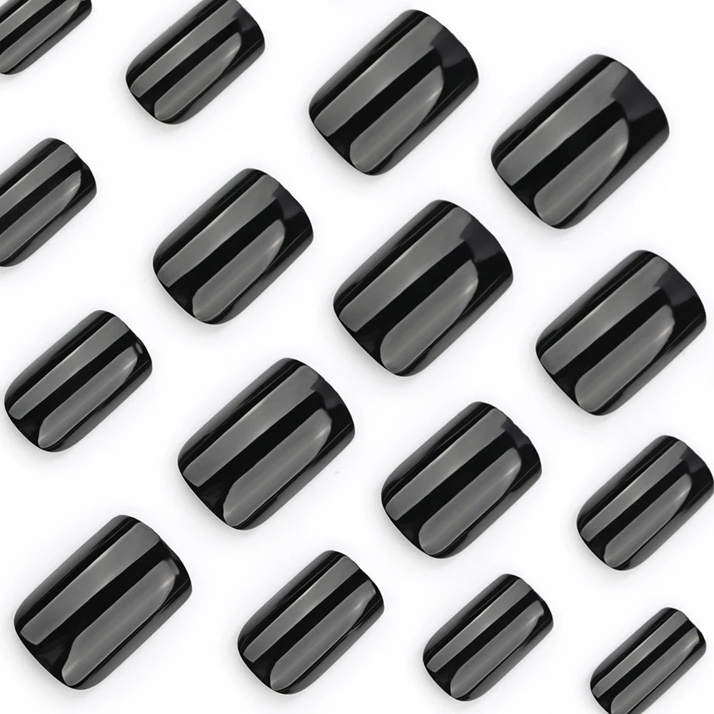 120pcs Glossy Short Square False Nails Black/White Full Cover Simple Press On Nails Tips Artificial Fingernail Extend Fake Nails