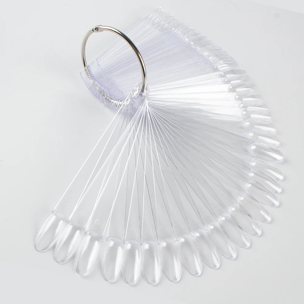 1 Set False Nail Tips Clear Nature Black Nail Art Display Oval Fan Style Nail Swatch Polish Stand Tips Practice Manicure Tools