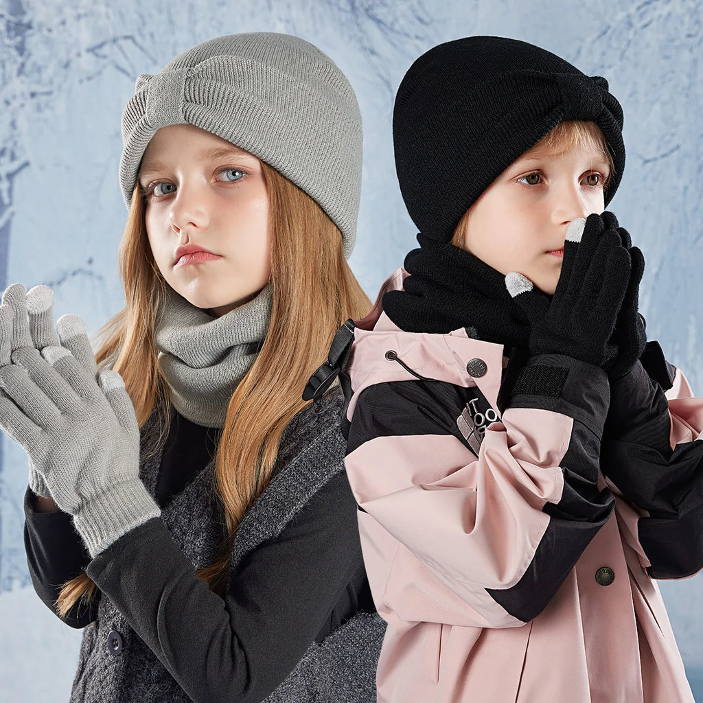 Anti-Cold Warm Children Hat Gloves Scarf Set Thermal Headband Cycling Ski Outdoor Ear Protection Knit Woolen Cap Winter Beanies