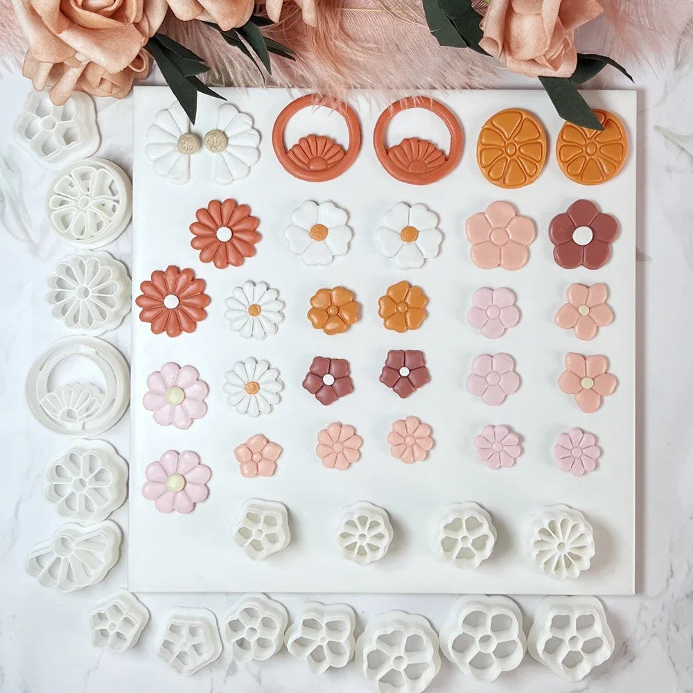 Spring Hollow Flower Pattern Soft Pottery Cutters Geometric Polymer Clay Molds DIY Ceramic Earrings Jewelry Pendants Hand Tools