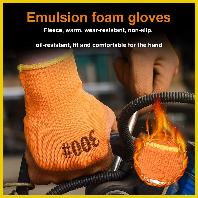 Winter Latex Work Gloves Men, Fleece Lined Rubber Coated Non-Slip, Waterproof Wear-resistant Safety Thermal  Gloves Construction