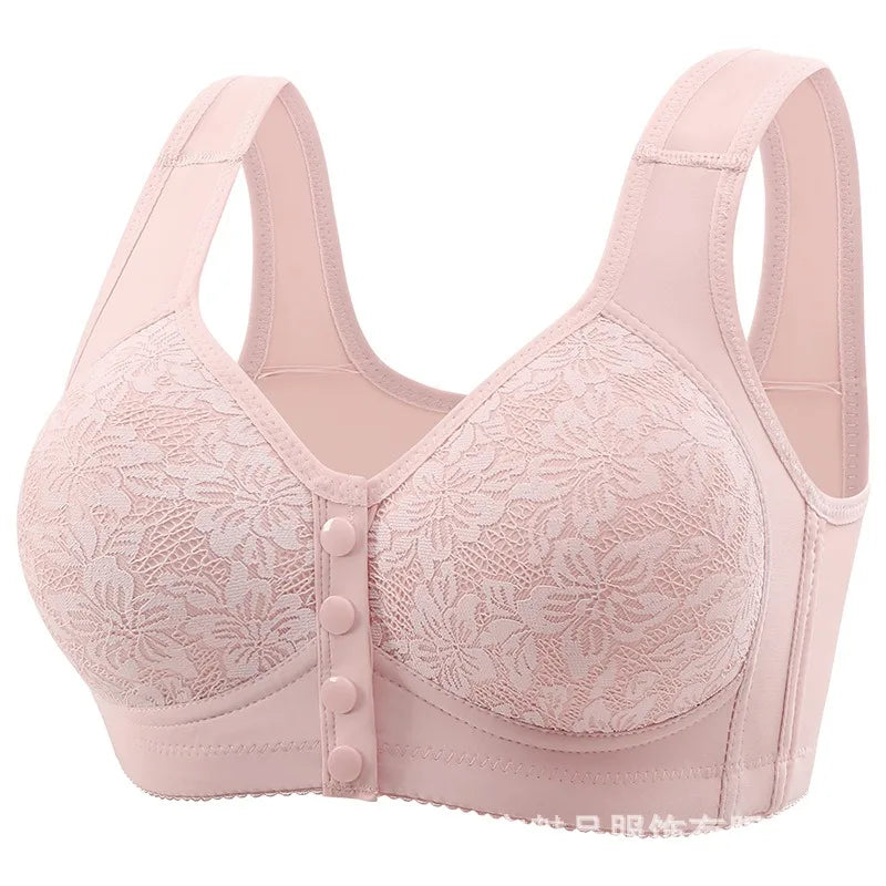 Fashion Printed Front Opening Buckle Gathering Anti Sagging Beautiful Back Bra Ice Silk Seamless Breathable No Steel Ring Bra